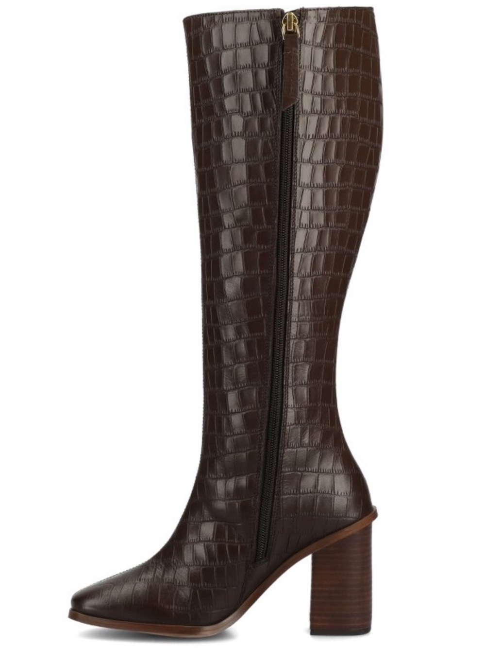Journee Extra Wide Calf Brown Croc Knee High Boot - Picture 3 of 8